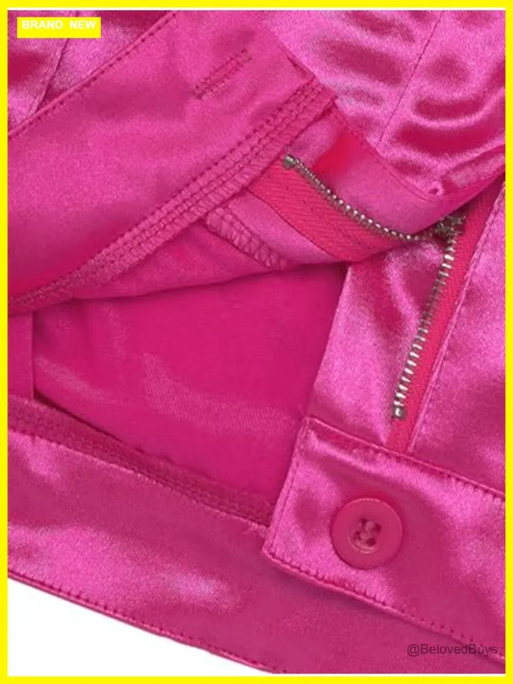Satin Cargo Pants High Waist Multiple Pockets Wide Leg Trouser